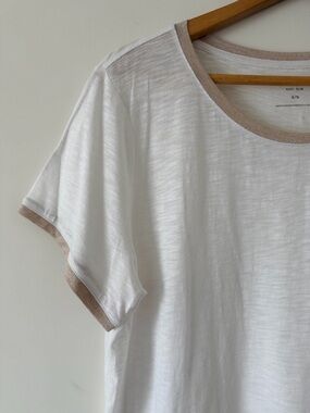 Express White Slub Tee with Gold Shimmer Trim